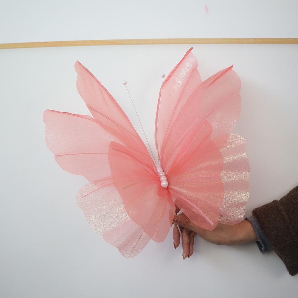 30/50cm Fake Butterfly Outdoor 3D Silk Yarn Butterfly Wedding Party Decoration