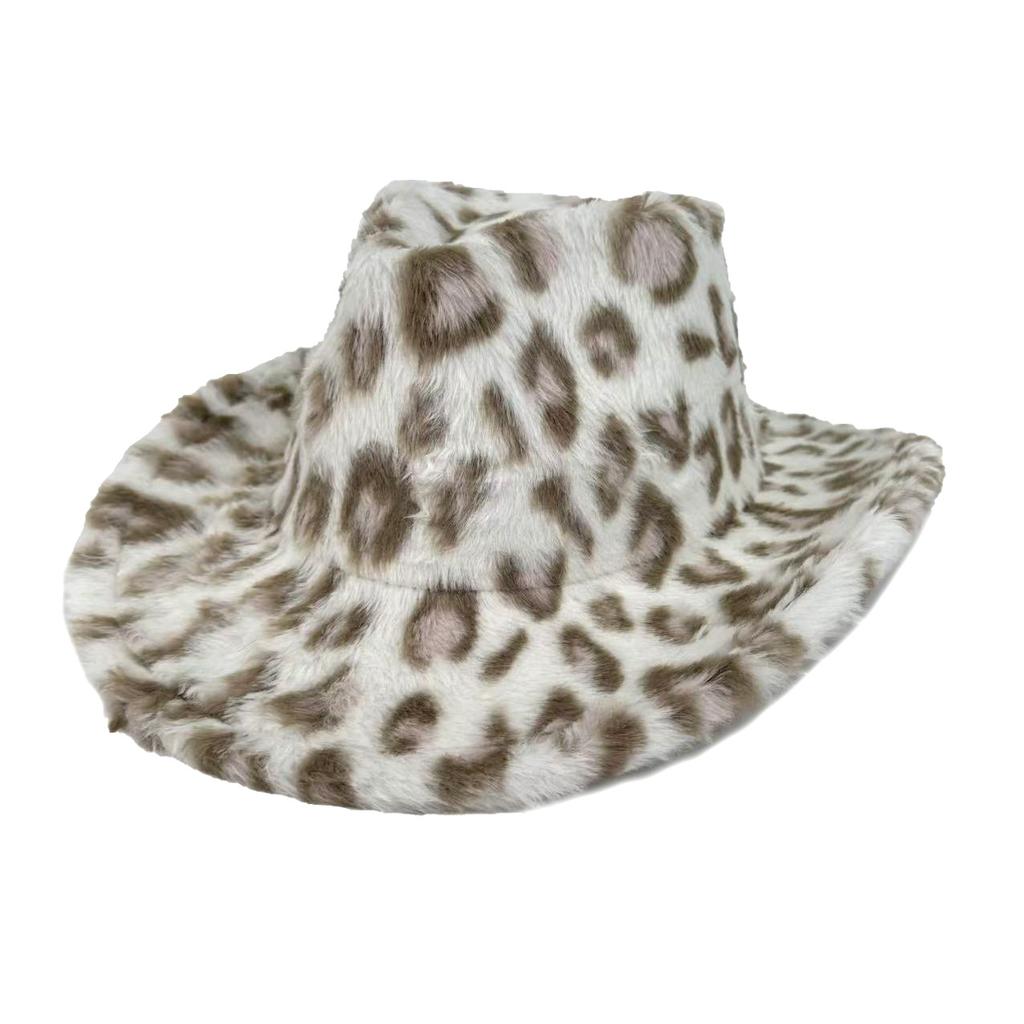 Autumn And Winter New Versatile Leopard Print Western Denim Hat Fleece Thickened Versatile Top Hat European And American Style Jazz Hat