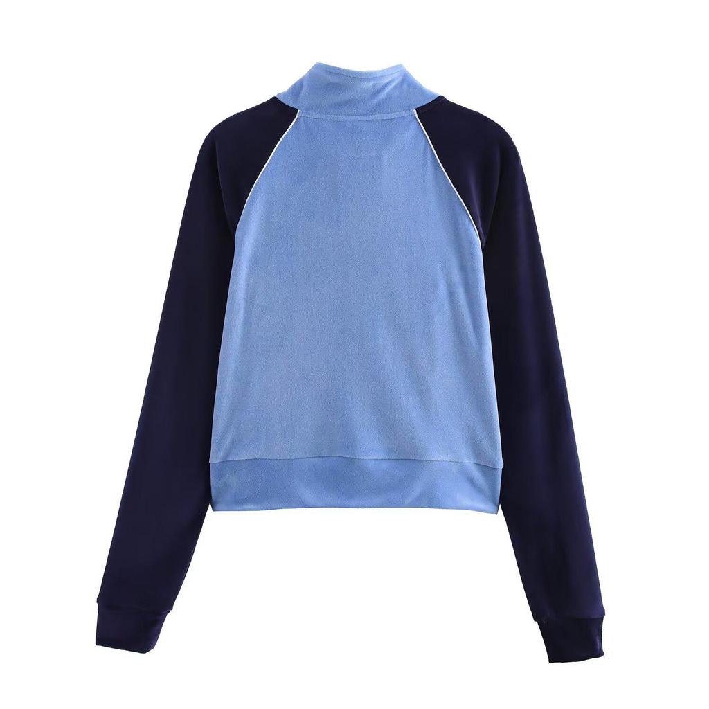 2025 Spring Women's Color-Block Embroidered Velvet Jacket and Pants Set