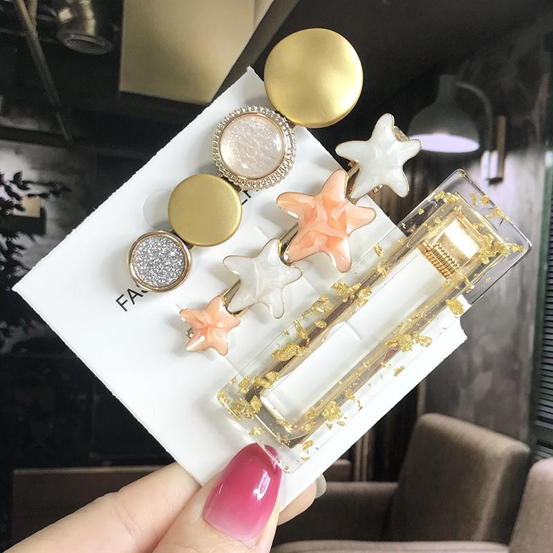 Fashion Hair Pins Side Clip Set Sweet Acrylic Waterdrop Hair Barrettes For Women Girls Korean Geometric Hair Accessories Jewelry