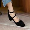 Women's High Heels Dress Shoes Black Sexy Pumps Ankle Strap Faux Suede Shoes Double Buckle Mary Janes Shoes Spring Autumn 1748N
