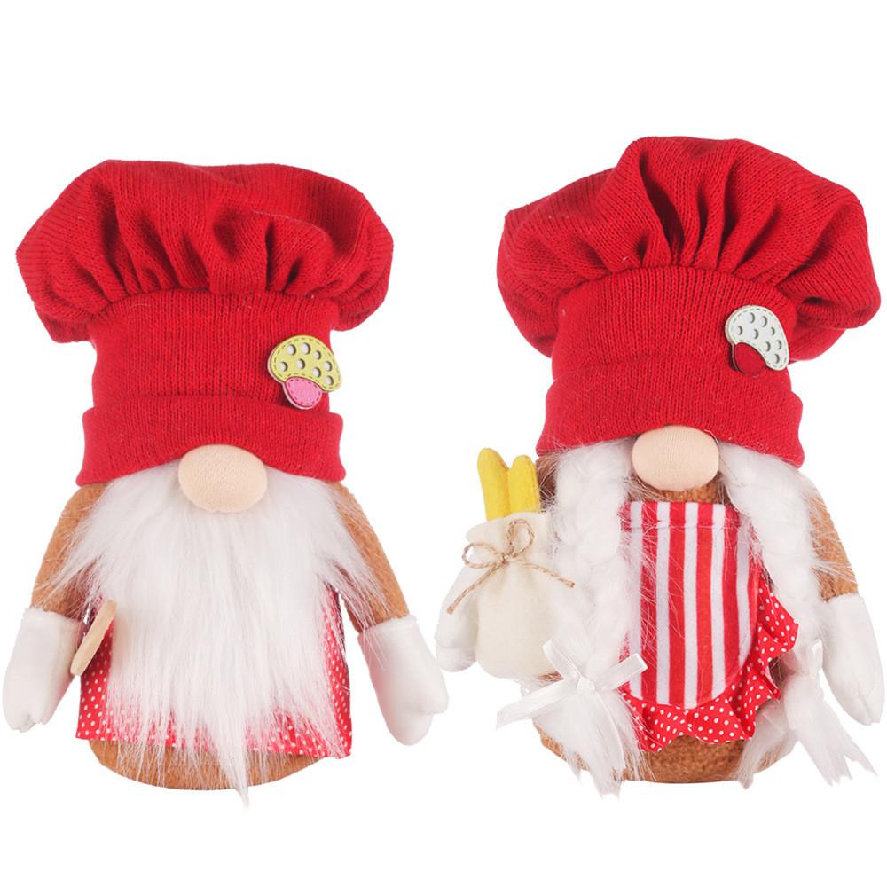 Plush Holiday Doll Handmade Knitted Chef Hat Christmas Decoration Toy Supplies