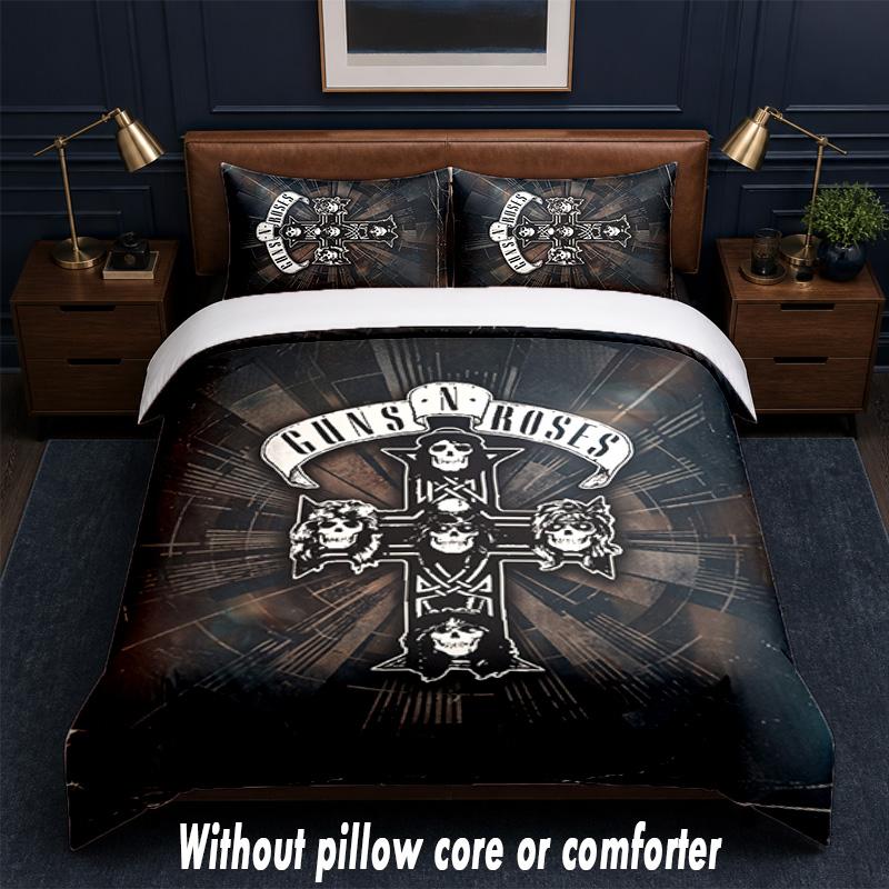 Guns N’ Roses Design Bed Bedding Set 1 Duvet Cover + 2 Pillowcases Soft Breathable Household Bed Linens