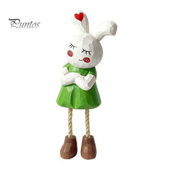 Healing Style Room Accents Leggy Rabbit Figurine Ornament, Handcrafted Basswood Desktop Sitting Small Animal Collectibles Bunny, Creative Ornament for