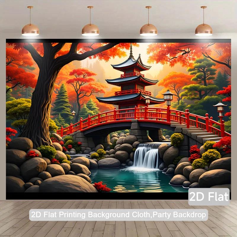 1 Piece of 2D Plane Japanese Garden Autumn Scene Polyester Photographic 2D Background Cloth