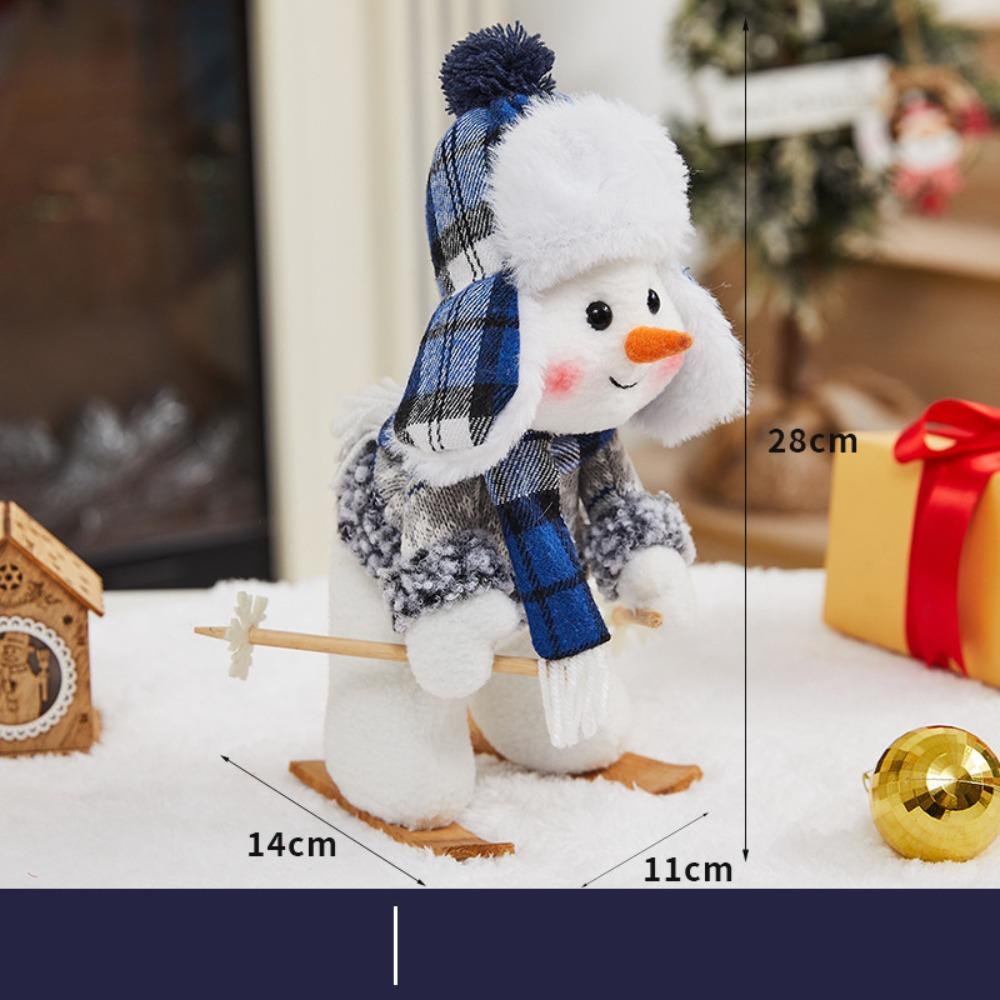 Cute Cloth PP Cotton Snowman White&Blue Soft Snowman Blue Plaid Christmas Decor Dolls Christmas Desktop Decoration