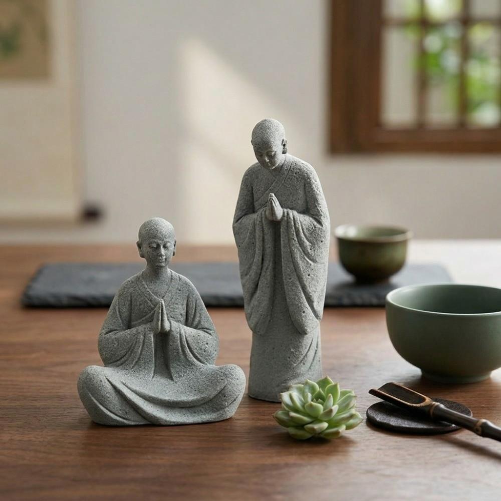 Micro-Landscape Meditation Monks Figurine Funny Landscape Ornament  Bedroom Decor