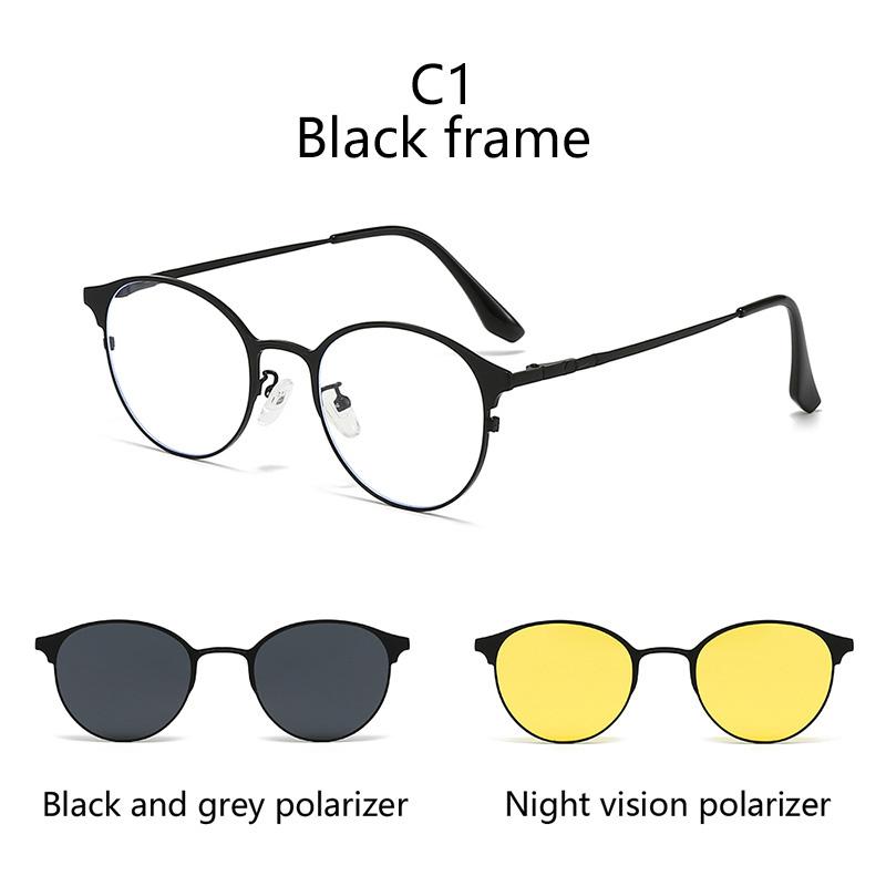 Lunettes de Soleil Rondes Monture Semi-Métal Clips Magnétiques Sur Monture Optique Prescription Magnétique Lunettes 3 EN 1