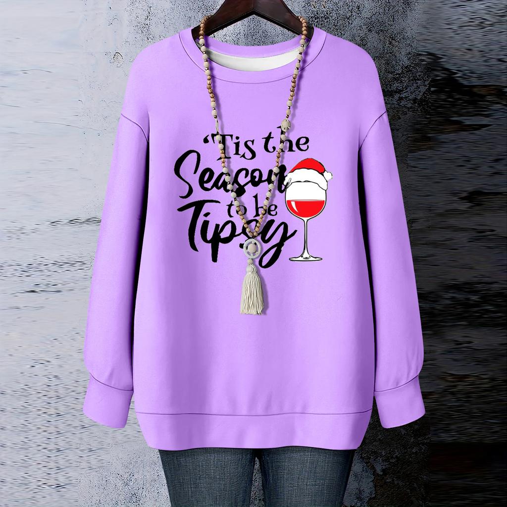Ladies' Christmas Printed Round Neck Long Sleeved T-shirt Sweatshirt Top