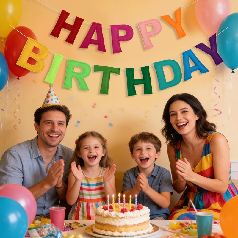 2.1Meters Colorful 3D Happy Birthday Banner for Kids Birthday Party Decoration Photo Props Boy Girl Birthday Felt Garland Flag