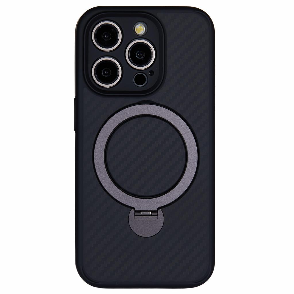 For iPhone 15 Pro Case Hidden Magnetic Kickstand TPU+PC Phone Cover Carbon Fiber Texture