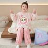 Girls Winter Coral Fleece Pajama Set Cartoon Animal Print Thick Warm Sleepwear Ages 8