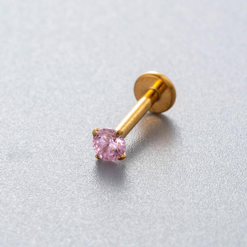 Colored Cubic Zirconia Inlaid Titanium Labret Stud (1.2*8mm) for Cartilage, Tragus, or Conch Piercing