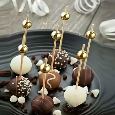 100pcs Food Fruit Cake Bamboo Sticks Decorative Toothpicks Wooden Party Supplies, Wedding Party Disposable Cake Dessert Bamboo Sticks
