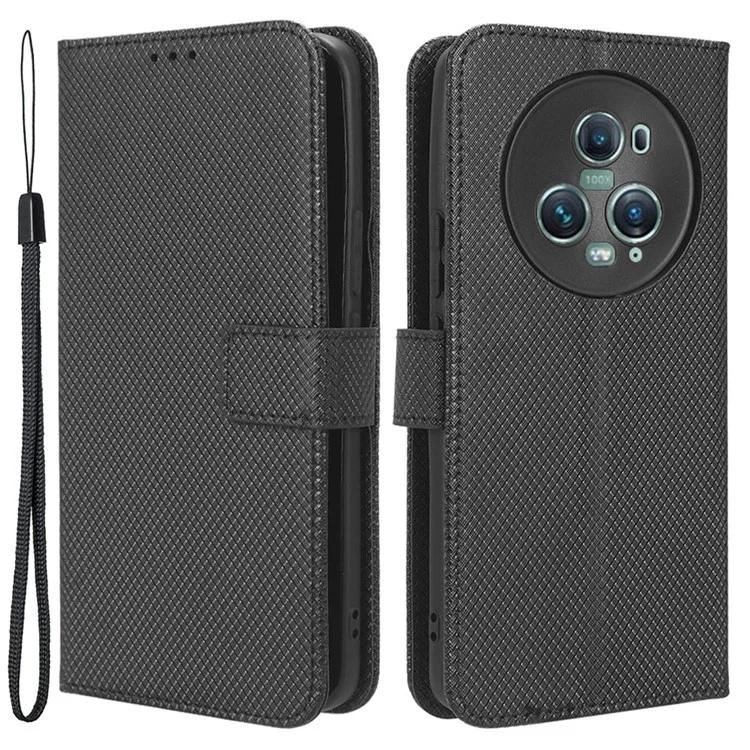 For Honor Magic5 Pro 5G Diamond Texture PU Leather Wallet Phone Case Support Stand Anti-drop Cover