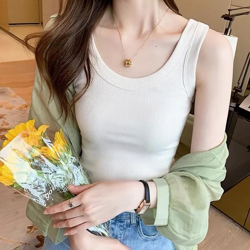 Women's Slim Fit Threaded Vest - Spring & Summer Solid Color Tank Top for Sports or Casual Wear