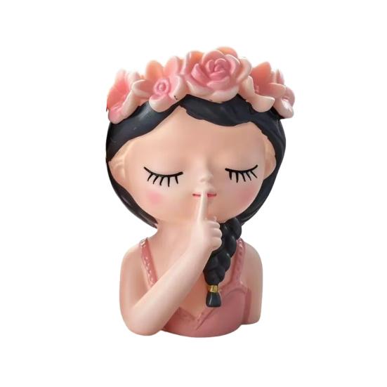 Cute Girl Planter Pot, Resin Girl Statue for Indoor Outdoor Plants, Decorative Flower Pot for Succulents, Makeup Brush & Pen Holder for Home Office