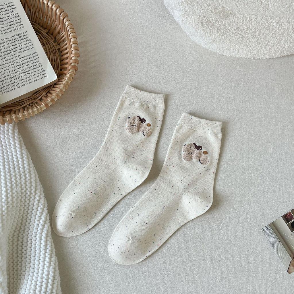 Point Gauze Flocked Dog Cute Socks Trendy Versatile Mid-Leg Socks Cartoon Stockings