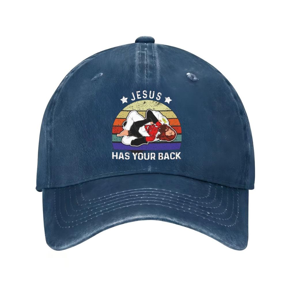 Jesus Has Your Back Jiu Jitsu Graphic Baseball Cap Cotton Adjustable Sports Hat Casual Outdoor Unisex Cap