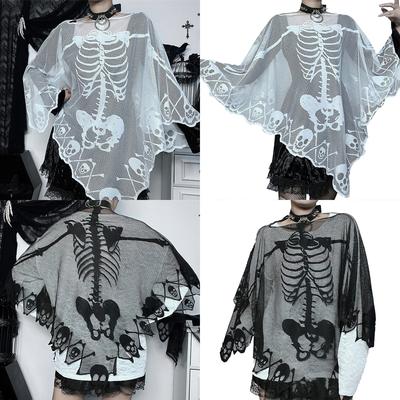 Gothischer Totenkopfschal für Erwachsene Tag der Toten Skelett Umhang Cosplay Kostüm Umhang Festlich Feiertag Foto Kleidung Punk Schal