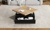 Multifunctional Square 360 Degrees Swiveling Coffee Drawer, High-Gloss 2-Tier Table and Storage Cabinet, Side Table, Natural Wood + Black