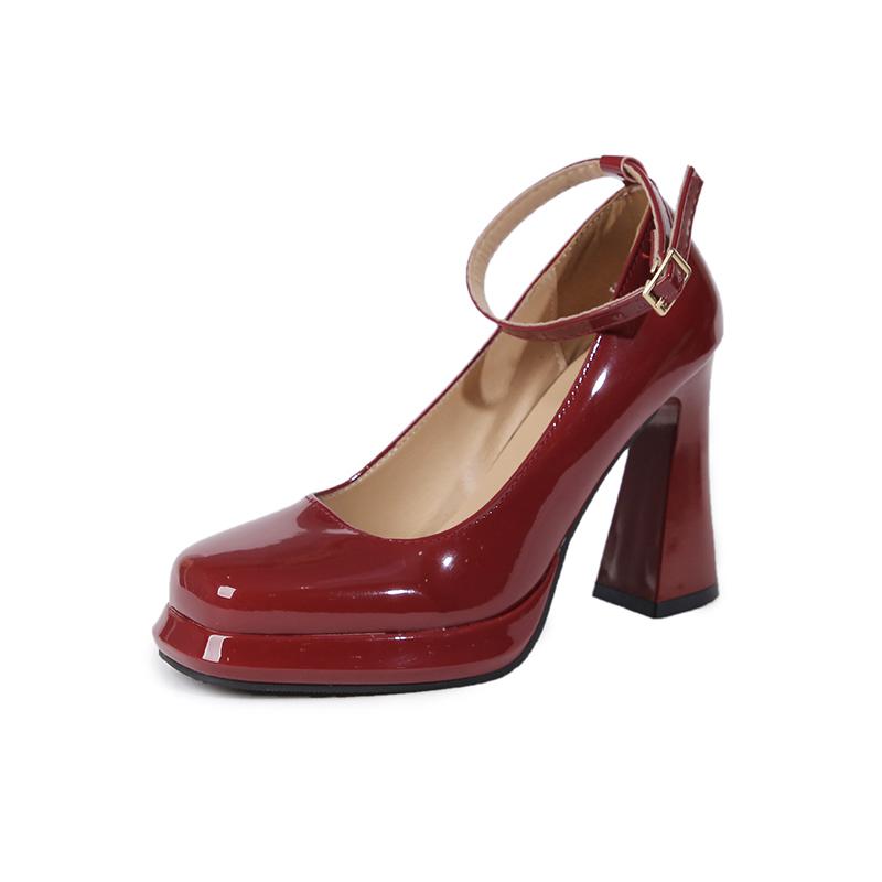 

Модные туфли на высоком толстом каблуке для женщин, однотонные, модные, с темпераментом, одинарные, весна-лето, с ремешком на щиколотке, элегантные женские туфли на каблуке 36 вино красного