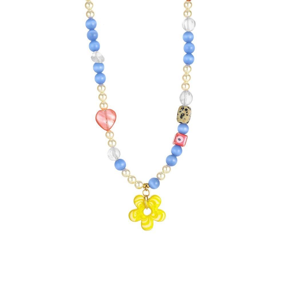 Colorful Floral Chain Choker Coloured Glaze Beads Pendant Necklace Fashion Flower Necklace  Girls