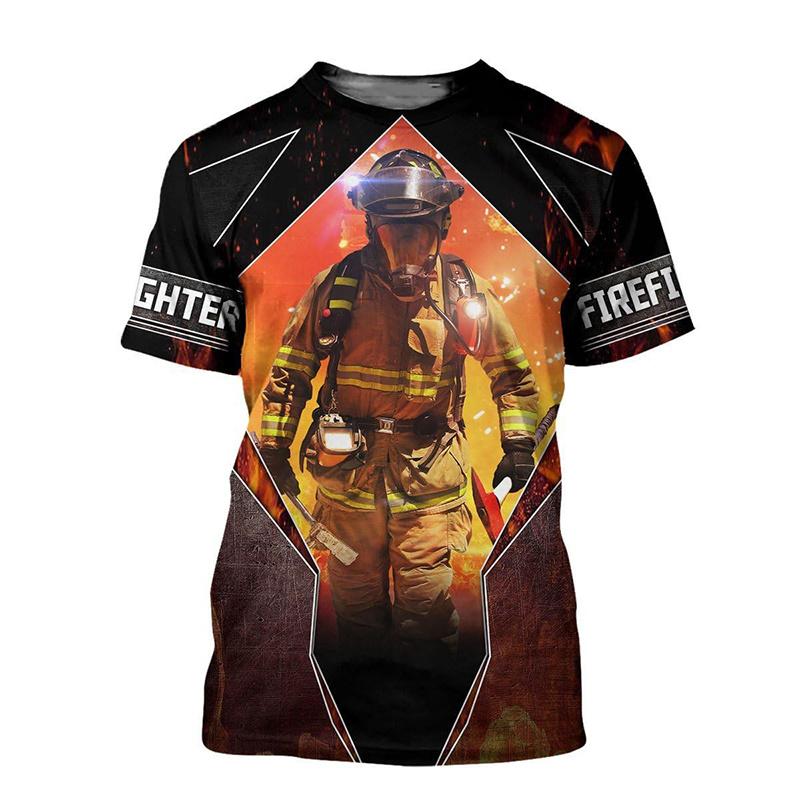 Sommer 3D Feuerwehrwehrmann Aufdruck T-Shirt Kinder Mode Streetwear Kurze Ärmel Harajuku Kleidung Fitnessstudio T-Shirts Für Männer T-Shirts