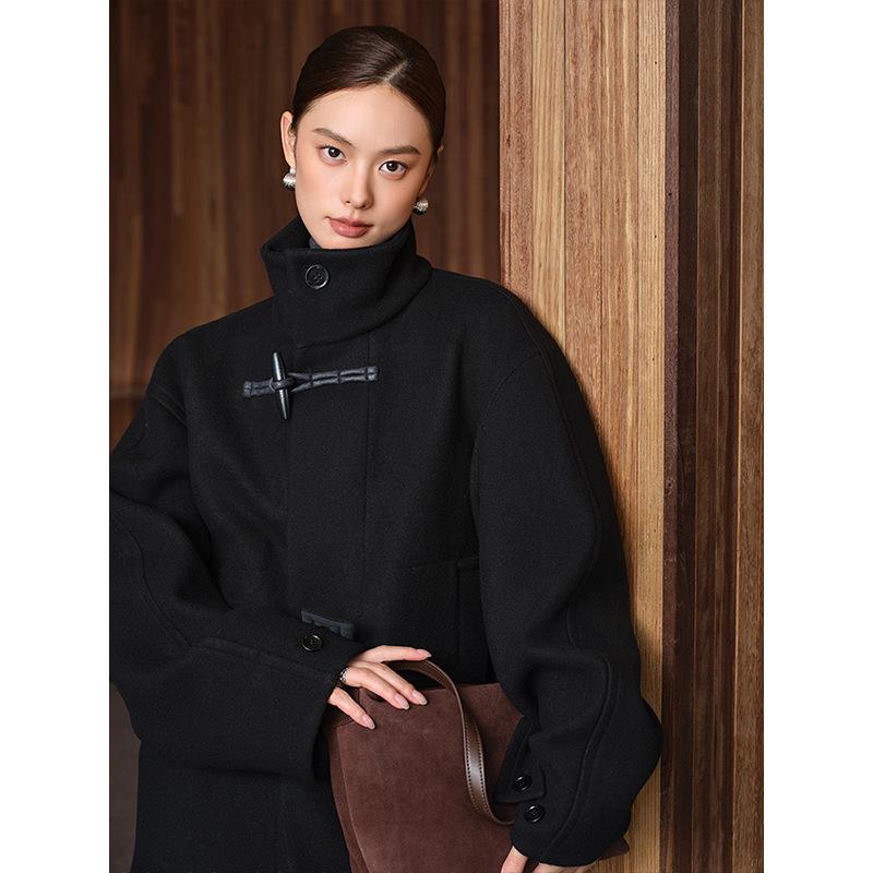 Corner buckle lazy silhouette wool coat women's double-sided