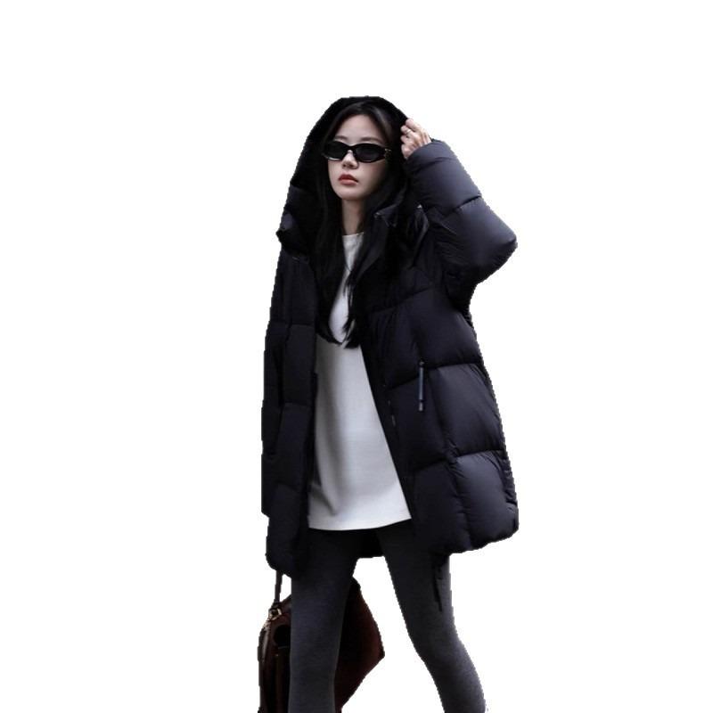 Puff Medium and Long Down Cotton Clothes Women's New Winter College Style Loose Hooded Cotton Clothes Jacket