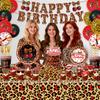 Pink Cherry Leopard Theme Birthday Party Decoration Plate Cup Balloon Banner Sexy Women Girls Shiny Photography Background Gifts