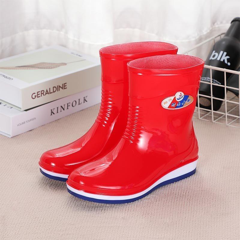 Fashion rain shoes women's short rain boots four-season water shoes wear waterproof thick-soled water boots and velvet thermal overshoes