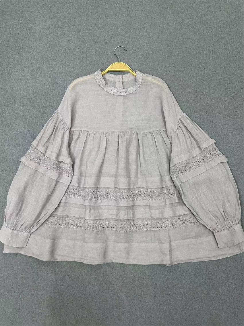 

Johnature весна-лето тонкие оборки солнцезащитные женские топы винтажные японские лоскутные кружевные свободные блузки Mori One Size светло-фиолетовый