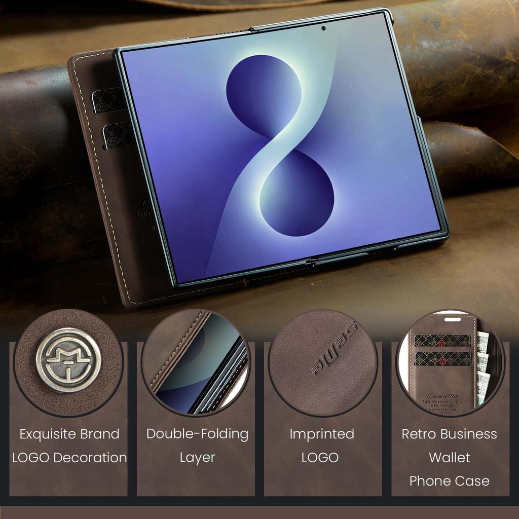 Flip Wallet Case for Samsung Galaxy Z Fold 8, Leather Magnetic Folio Cover with Card Holder, Kickstand - TPU Shockproof Case