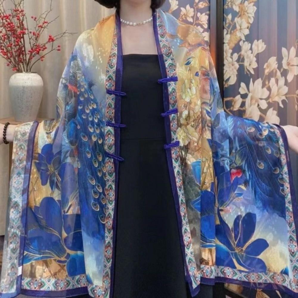 Retro Style Lady Silk Scarf Flower Tudung Scarf Casual Travel Photography Scarf Summer