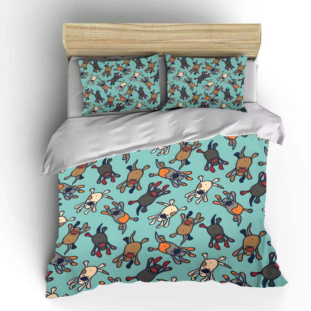 Cartoon Dog Pattern Background Print Bedding Set 1 Duvet Cover 2 Pillowcases For Adult And Children Luxury Gift Full Size