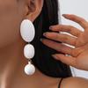 European & American Geometric Silver Needle Statement Earrings - Acrylic Oval & Round Design for Women