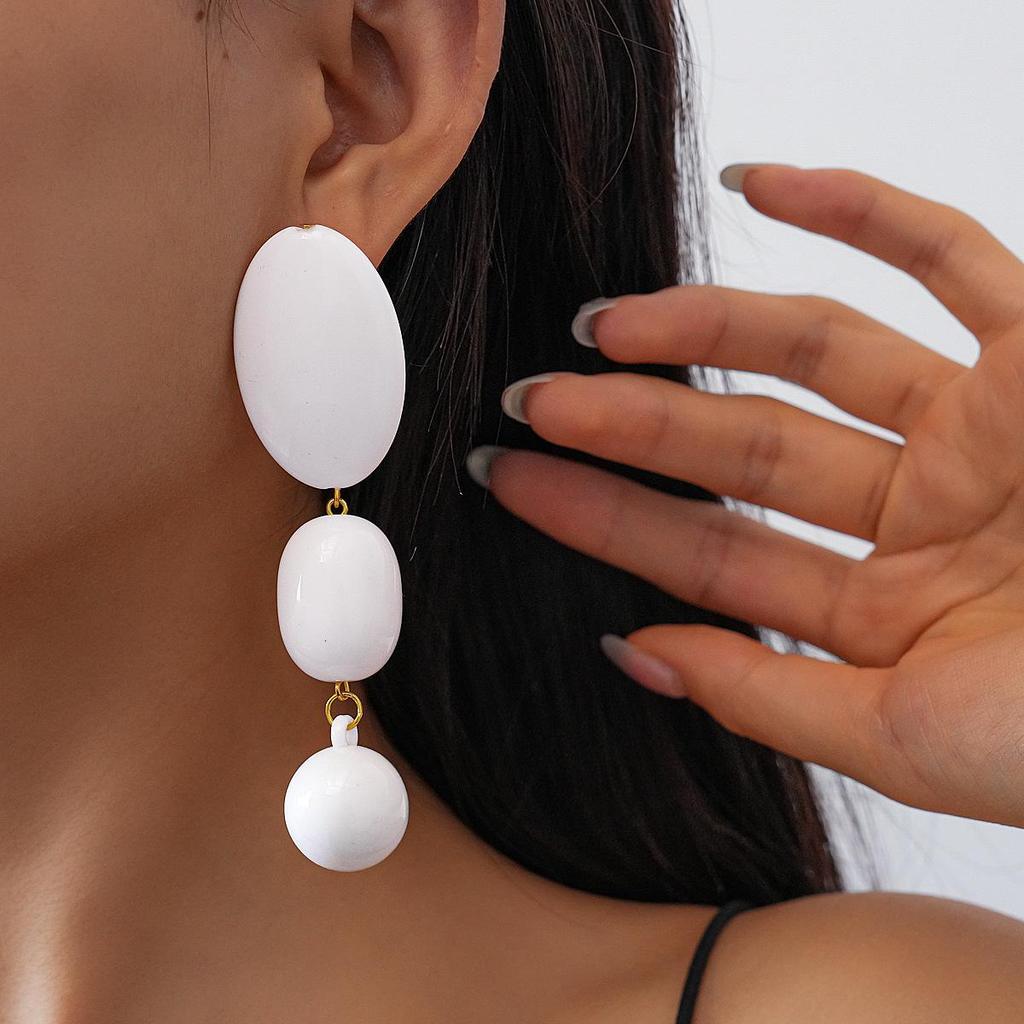 European & American Geometric Silver Needle Statement Earrings - Acrylic Oval & Round Design for Women