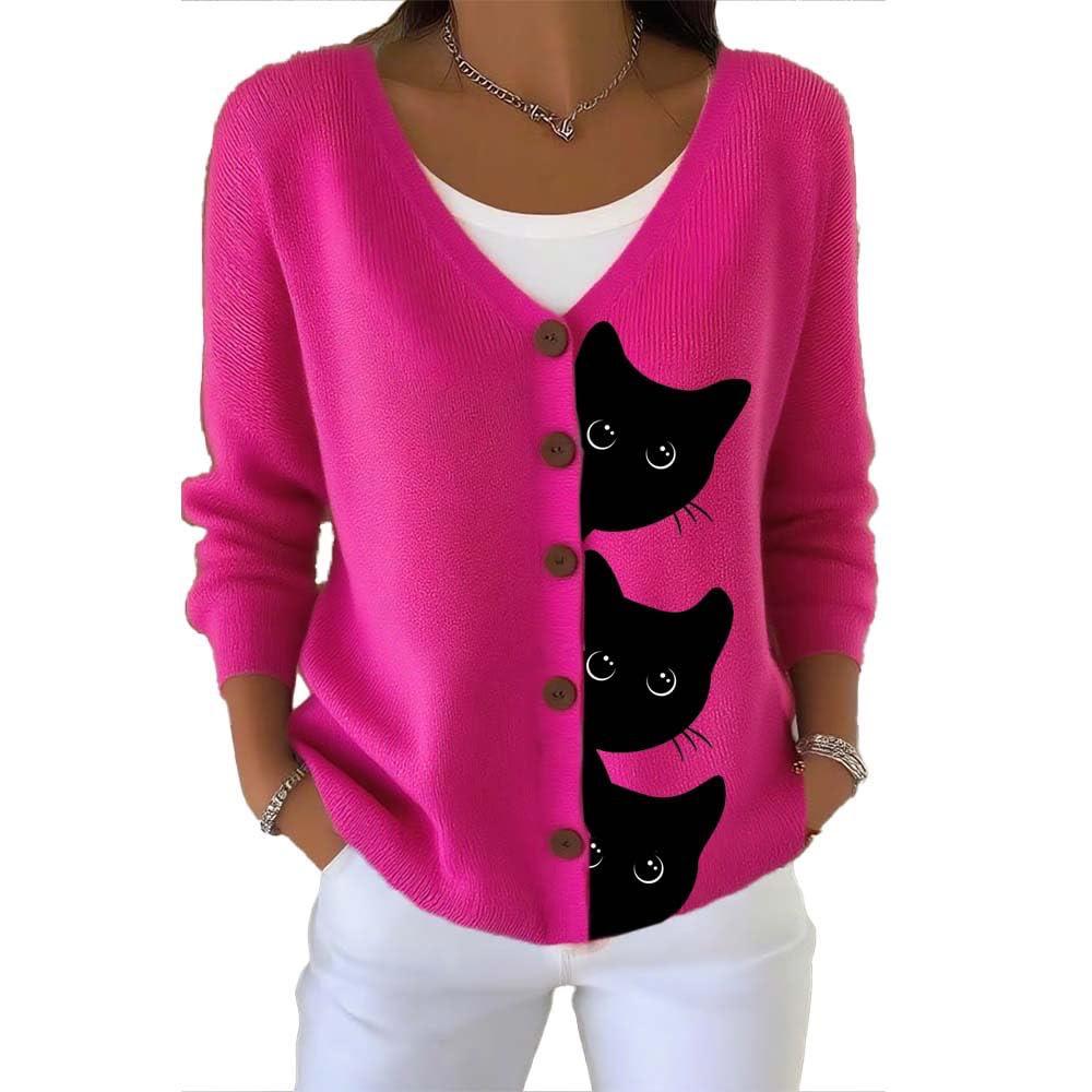 V-Neck 5-Button Printed Cardigan Sweater