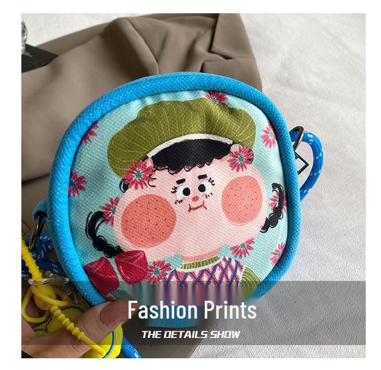 Women's Cartoon Print Canvas Crossbody Bag with Cute Coin Purse