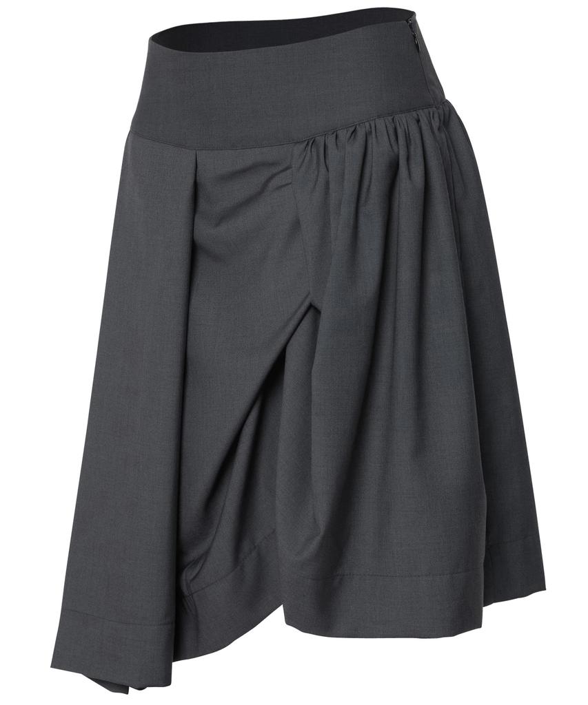 Peulleeoeob Asymmetrical Draped Midi Skirt (Fl-248_Charcoal)