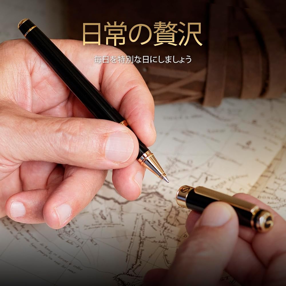 Scriveiner Black Lacquer Rollerball Pen Gold Plated Schmidt Ink Refillable Professional Gift Set