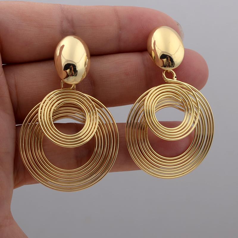 

Vintage Metal Wire Coil Round Dangle Earrings for Women Statement Zircon European Simple Double Layer Circle Drop Earrings Gift