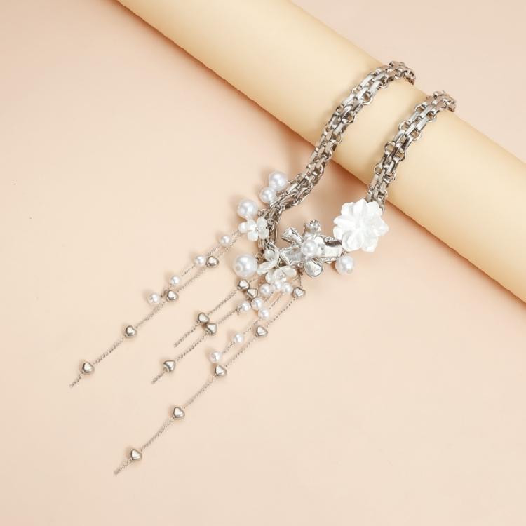 Pearls Accented Flowing Fringe Necklace Layering Chain Design Everyday Elegances Jewelry For Modern Women