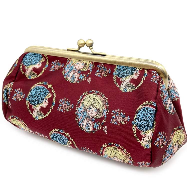 Watanabe (Watanabe) Mizumori Ado Jacquard Clasp Pouch, Frame Burgundy