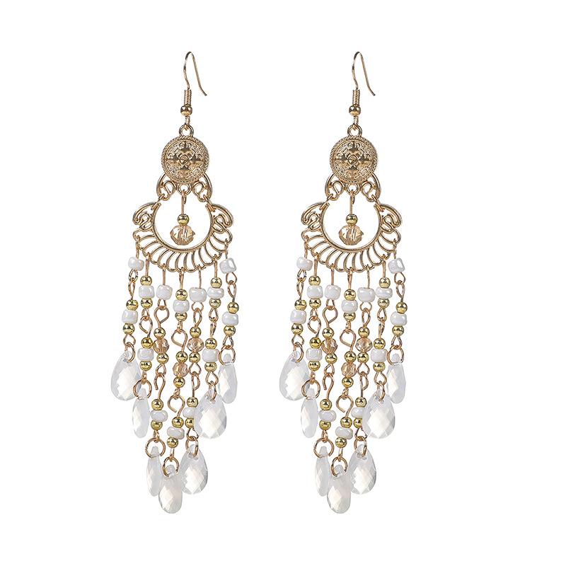 Long fringed earrings Bohemian water drop fringed earrings Ethnic vacation style stud earrings