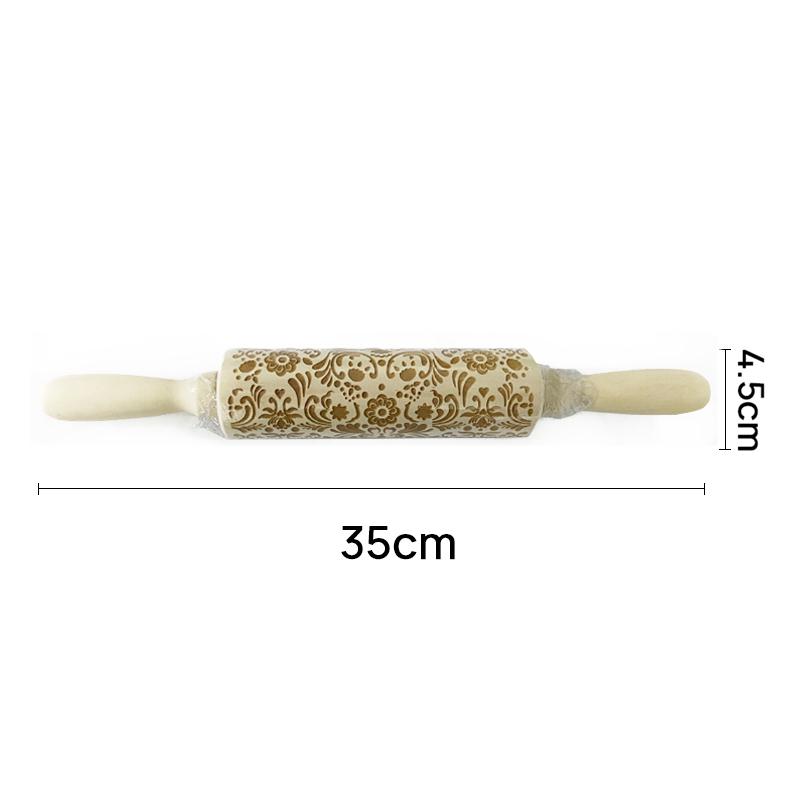 Wooden Rolling Pin for Christmas, 3D DIY Engraved Embossing Rolling Pins with Xmas Reindeer Flower Pattern, for Baking Cookies