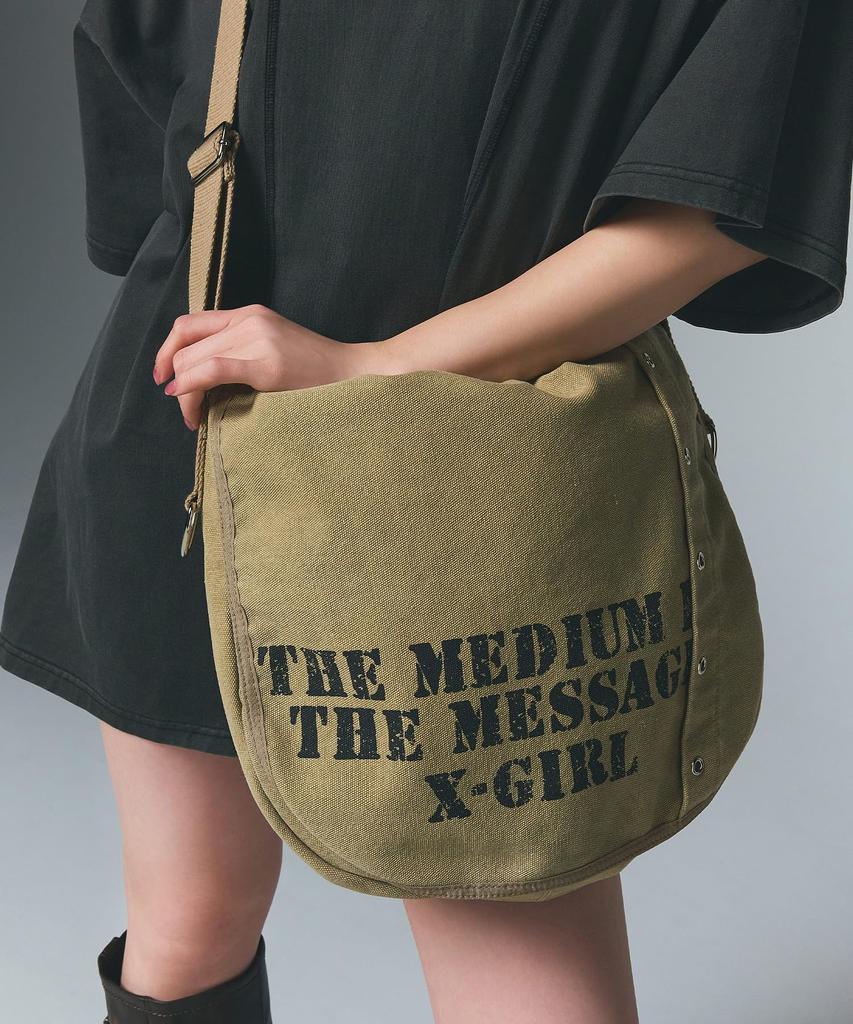 X-girl Distressed Print Shoulder Bag 105252053010 Brown One Size
