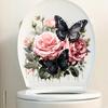 Pink Rose Black Butterfly Floral Wall Stickers Self Adhesive Peel and Stick Decor for Bathroom Cabinets Refrigerator Doors Home Decoration