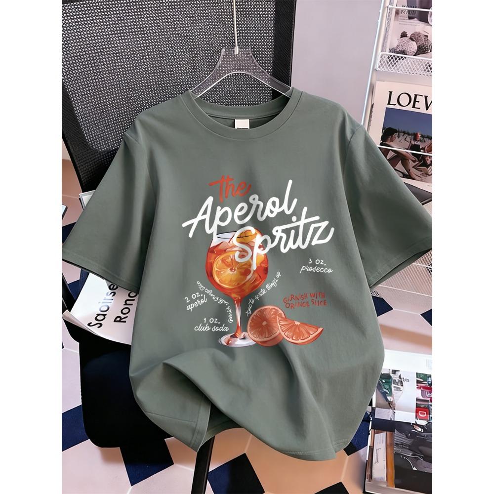 Aperol Spritz Lemon Drink Prints T-Shirt Womens Summer Short Sleeve Tops Comfortable Loose O-Neck T Shirt Sporty Clothes